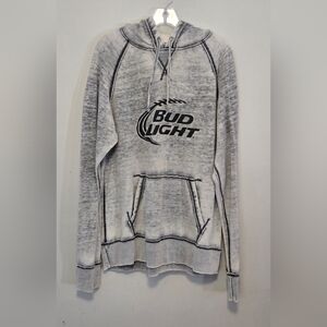 J. America Unisex Bud Light Hooded Long Sleeve Sweatshirt Size L, Gray